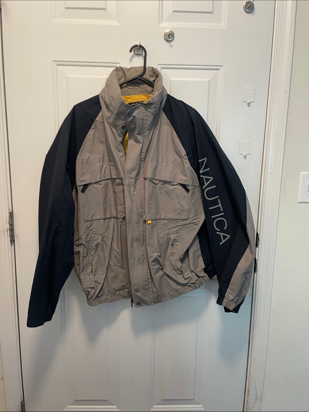 Nautica Two-Tone Khaki and Black Waterproof Shell Jacket